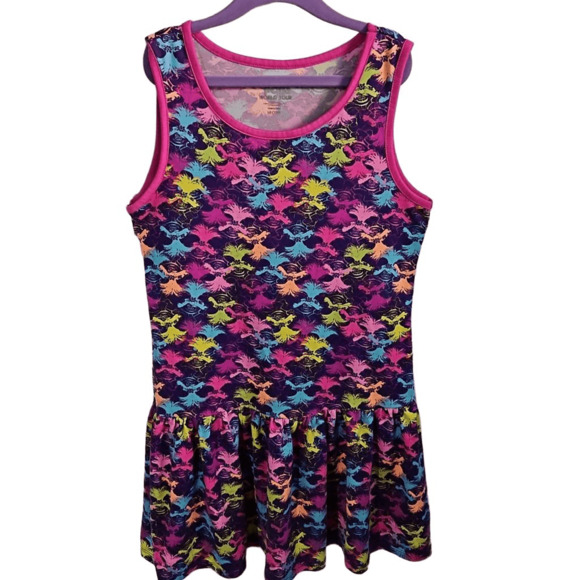 Troll World Tour Kids Size M Sleeveless Dress Purple Abstract Poppy Print - Picture 1 of 6